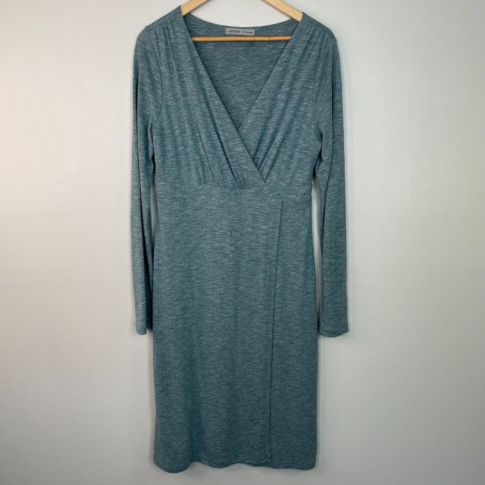 Athleta Wrap it Up Dress MT Medium Tall Heather Blue Long Sleeve V-Neck Women's‎